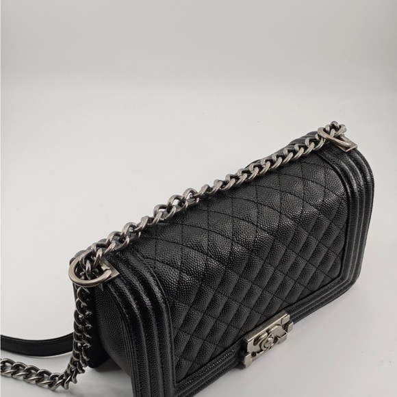 CHANEL Black Quilted Leather Boy Flap Shoulder Bag with Silver Hardware - Picture 7 of 9